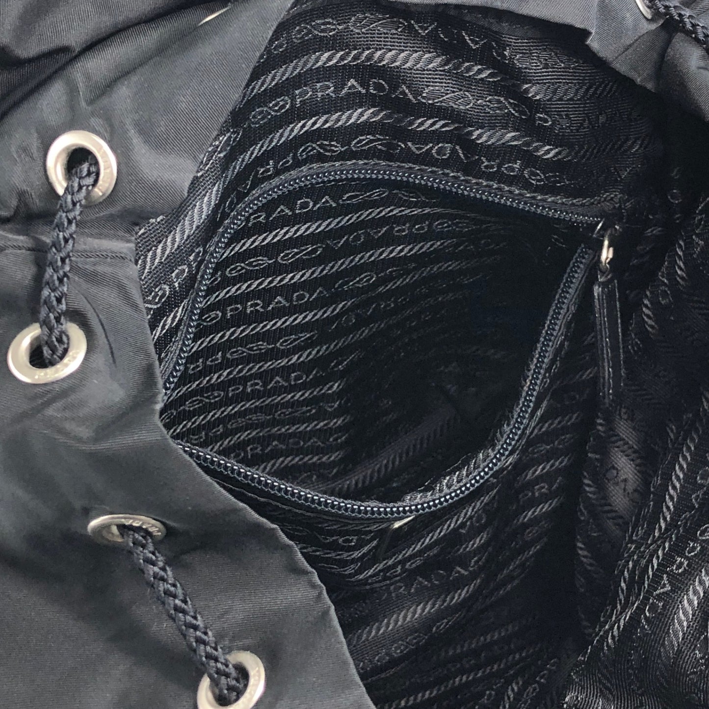 PRADA Tessuto Triangle Logo Front Buckle Double Pocket  Backpack Black Vintage ept4gf