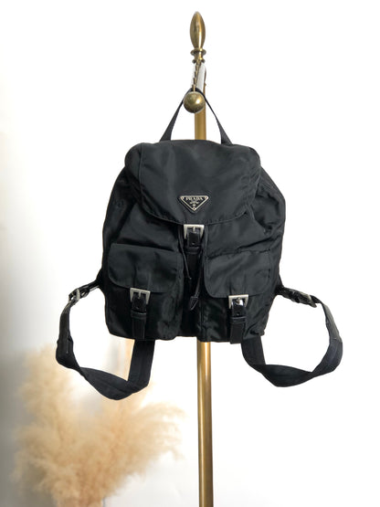 PRADA Triangle Logo Double Pocket Backpack Black Vintage hbs63x