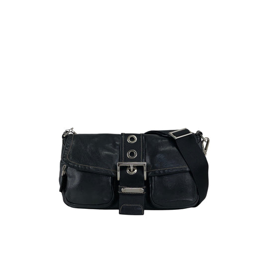 PRADA Triangle Logo Double Pocket Shoulder bag Black Vintage 5hm2yf