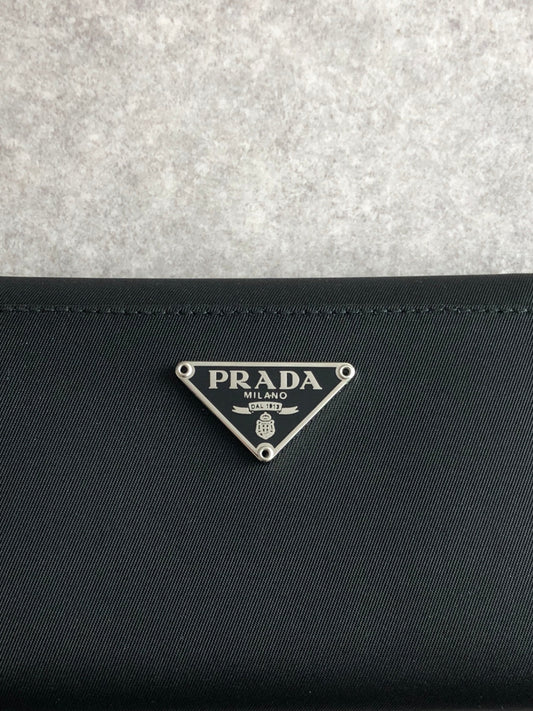 PRADA Tessuto Triangle Logo Trifold Wallet Black Vintage d6ehtk