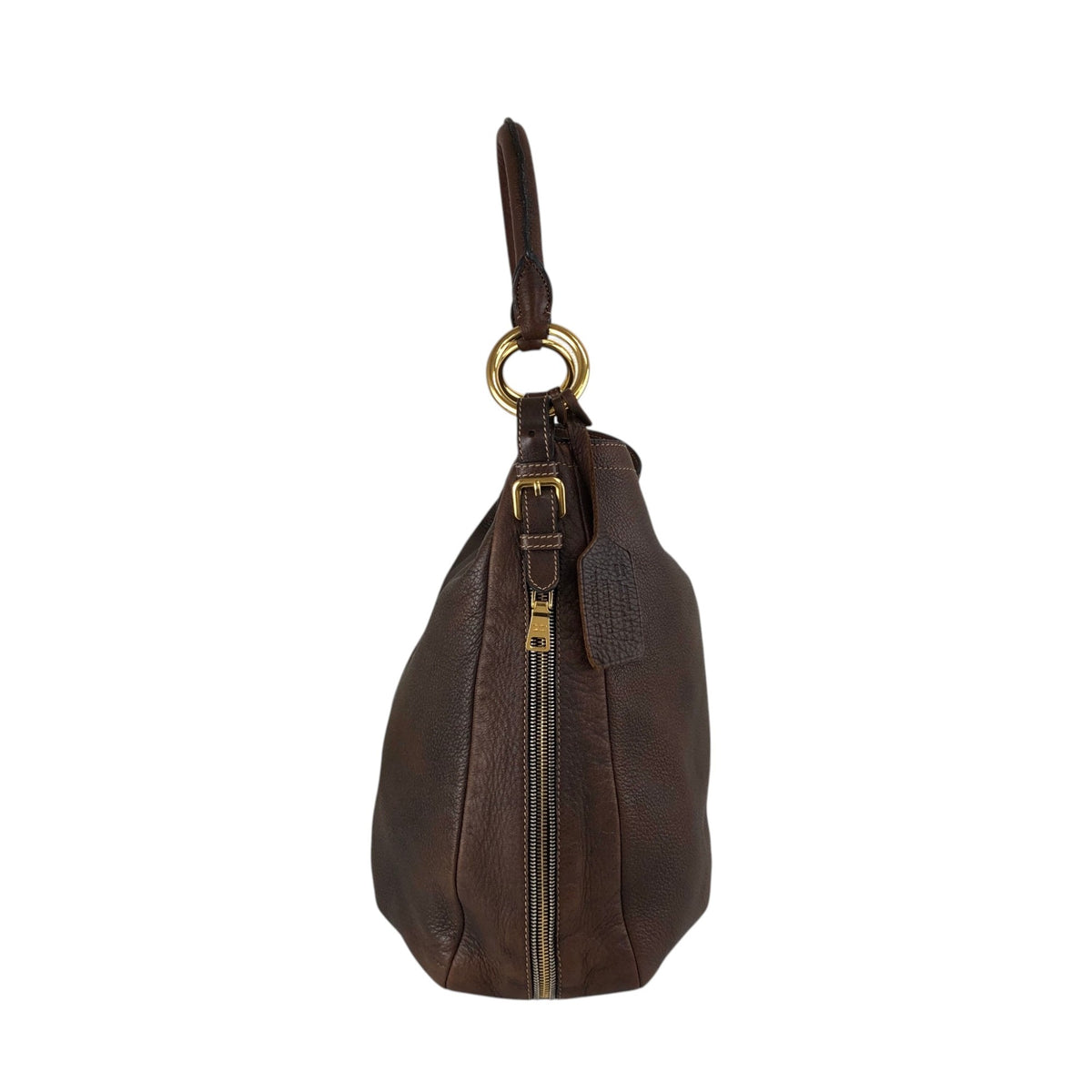 PRADA Triangle Logo Shoulder bag Hobobag Brown Vintage ajvtv2