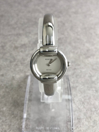 GUCCI Logo Quartz Watch Silver Vintage y43gce