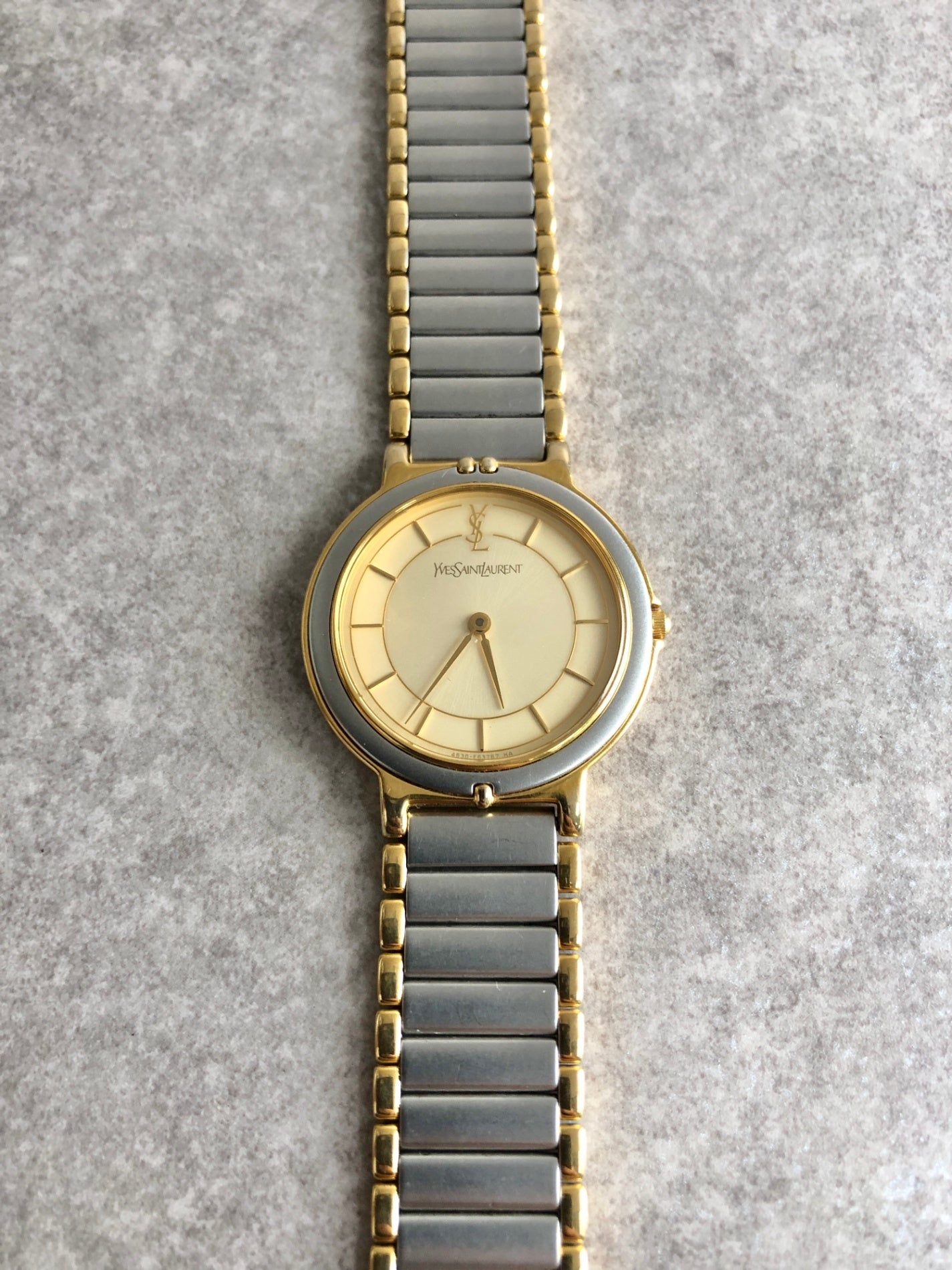 Yves Saint Laurent YSL Logo Quartz Watch Silver×Gold 4620-E62267Y