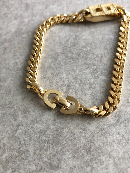 Christian Dior CD Logo Rhinestone Bracelet Gold Vintage sw33x4
