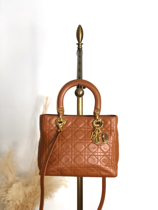 Christian Dior Lady Dior Cannage Logo Charm Two-way Handbag Shoulder bag Brown Vintage 5n4tvr