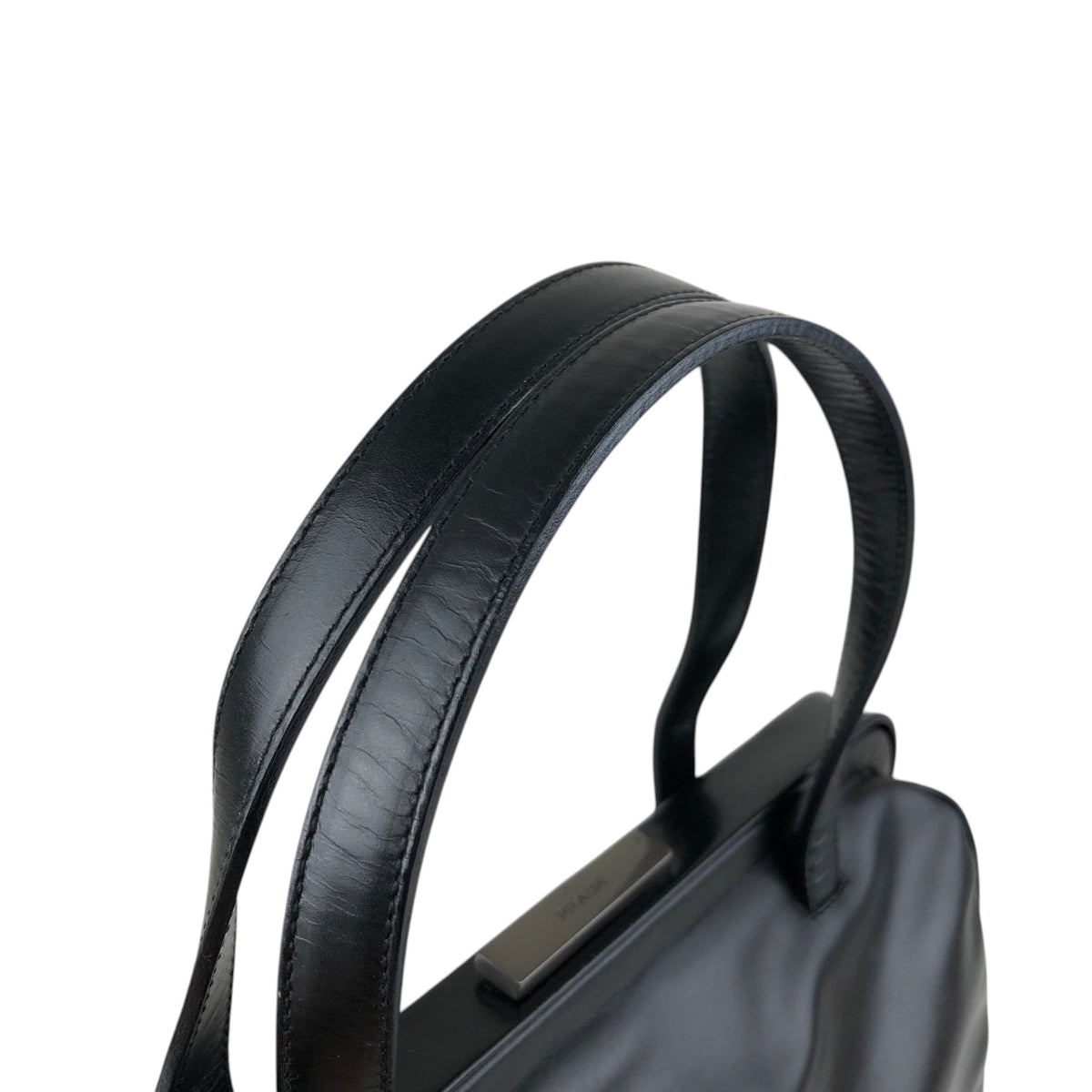 PRADA Metal Clasp Handbag Black Vintage 6am4p2