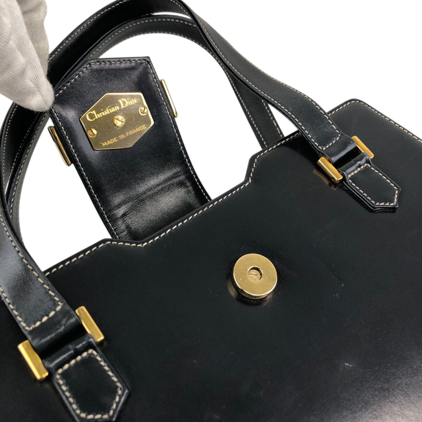Christian Dior Logo Handbag Dark Navy Vintage undgi8