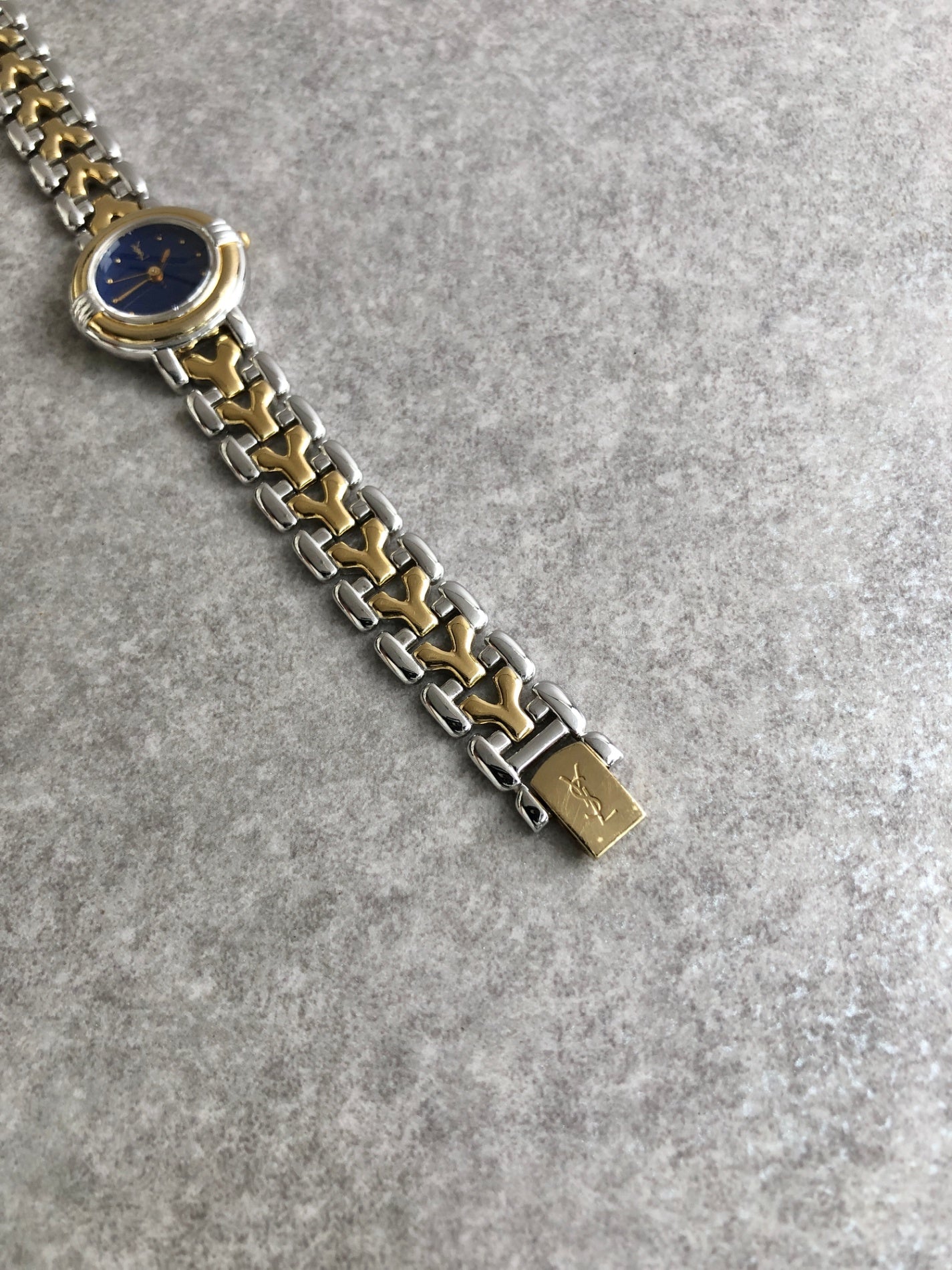 Yves Saint Laurent YSL Logo Watch Silver×Gold 5430-F43089 Vintage zbnrnv