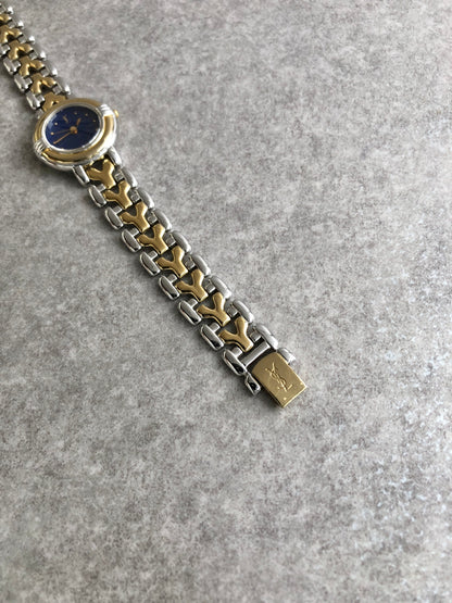 Yves Saint Laurent YSL Logo Watch Silver×Gold 5430-F43089 Vintage zbnrnv