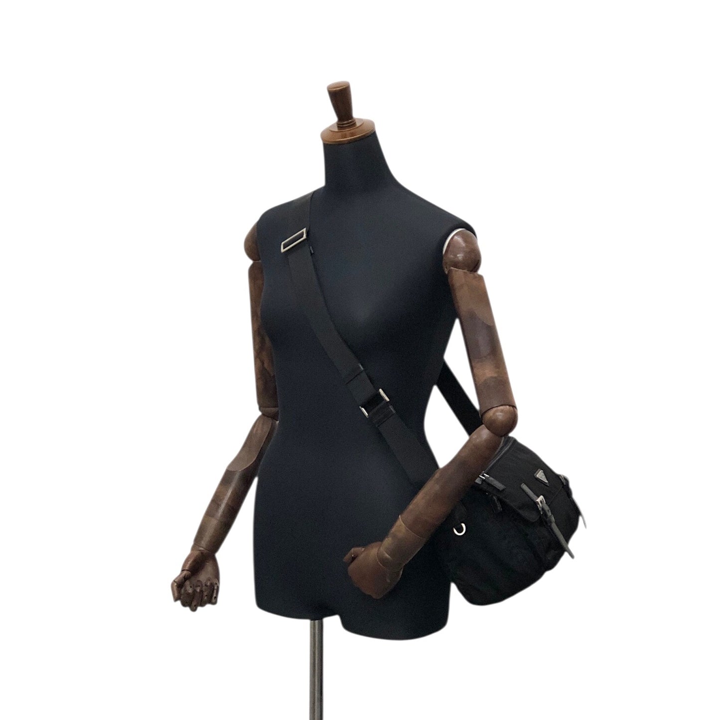 PRADA Tessueto Triangle Logo Shoulder bag Black Vintag vii5a2