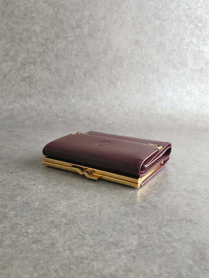Cartier Logo Embossed Metal Clasp Trifold Wallet Bordeaux Vintage aimae8