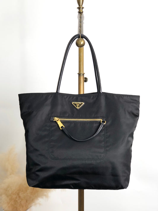 PRADA Tessuto Triangle Logo Handbag Totebag Black Vintage zahf6a