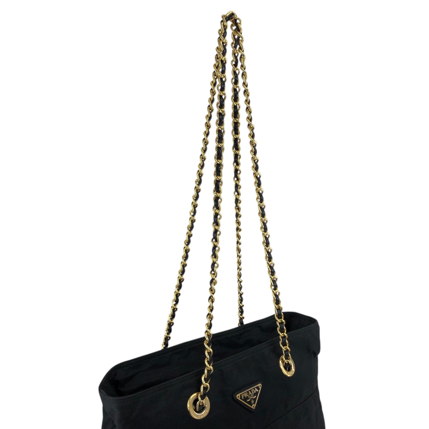 PRADA Tessuto Triangle Logo Chain Shoulder bag Black Vintage aymjy2