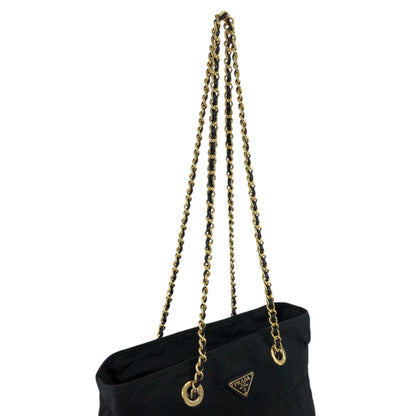 PRADA Tessuto Triangle Logo Chain Shoulder bag Black Vintage aymjy2