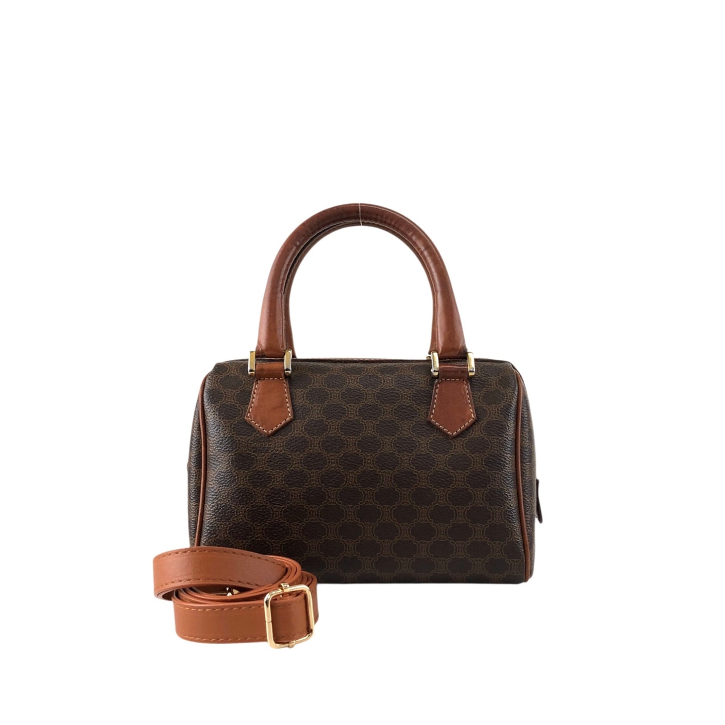 CELINE Macadam Two-way Small Boston bag Shoulder bag Brown Vintage 8fppkm