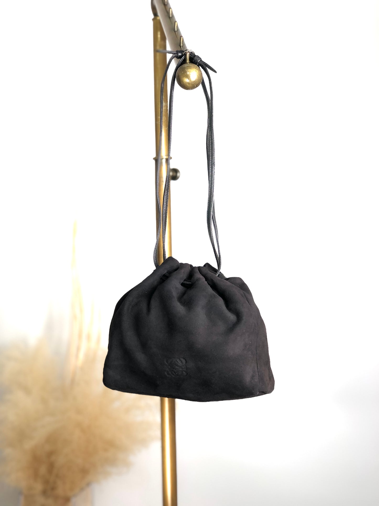 LOEWE Anagram Drawstring Small Handbag Black Vintage ysb4mf