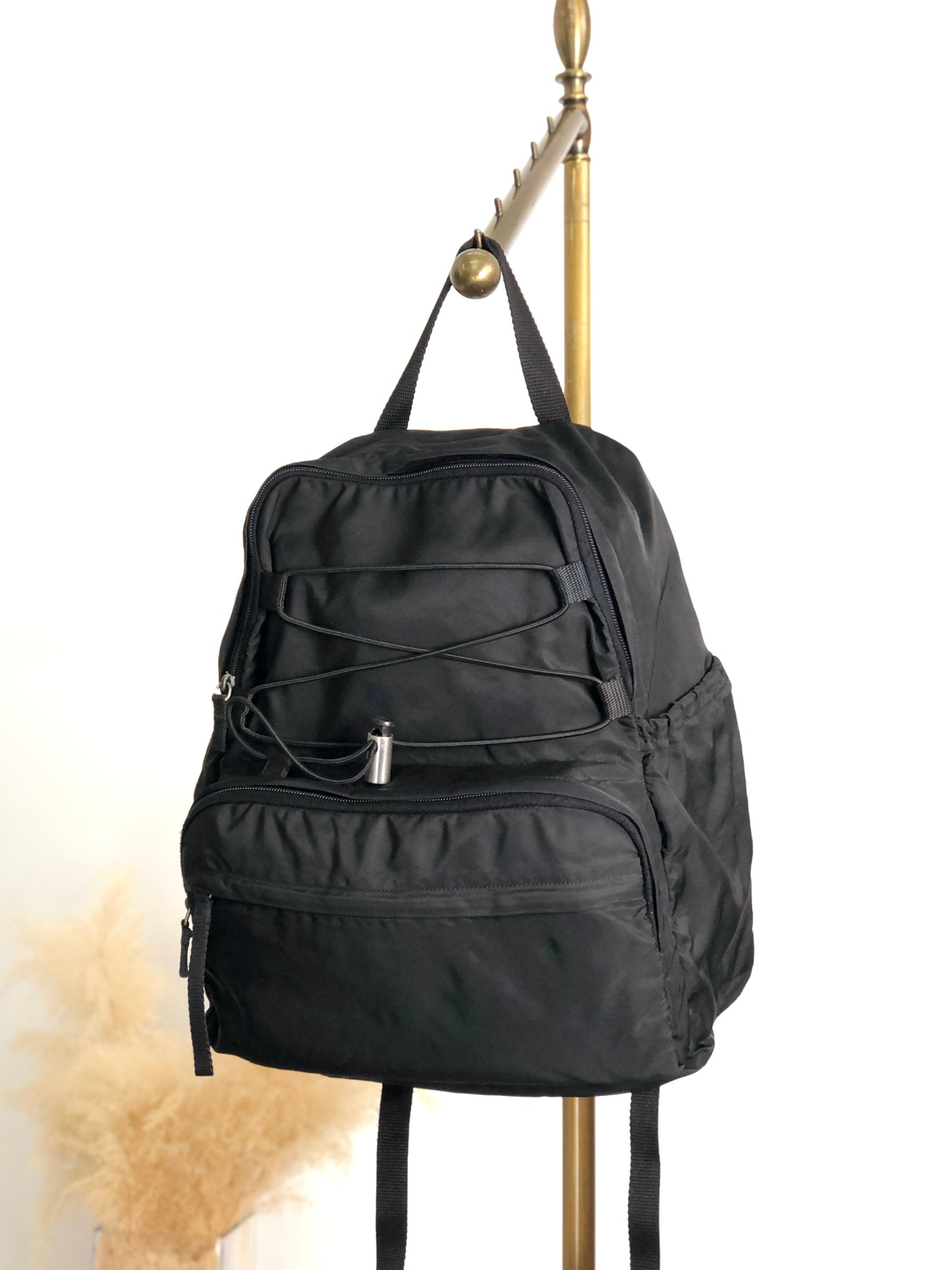 PRADA Tessuto Triangle Logo Backpack Black Vintage 8a5c5r