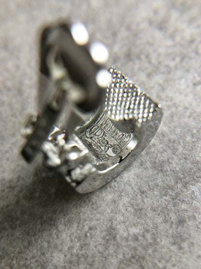 Christian Dior CD Logo Rhinestone Earrings Silver Vintage ae6s23