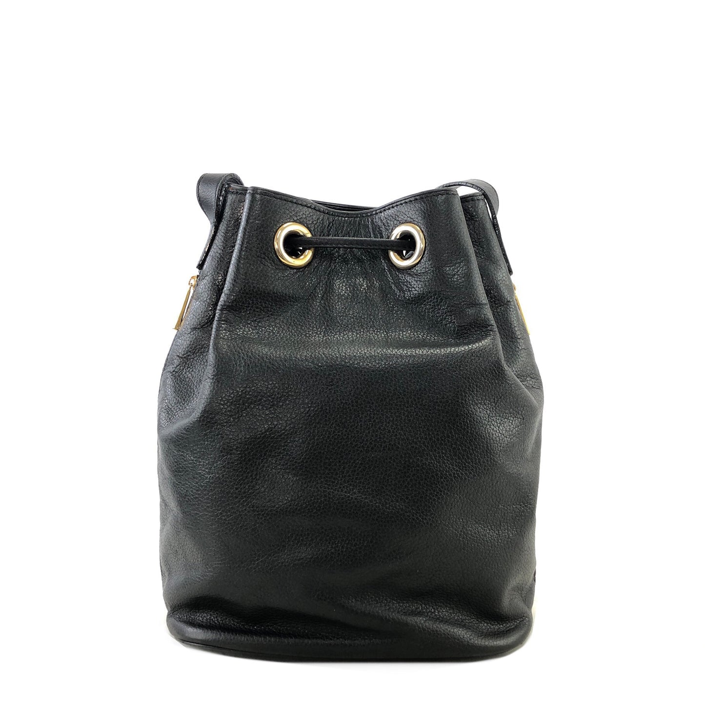 CELINE Toggle clasp Leather Drawstring Shoulder bag Black Vintage gzwn5b