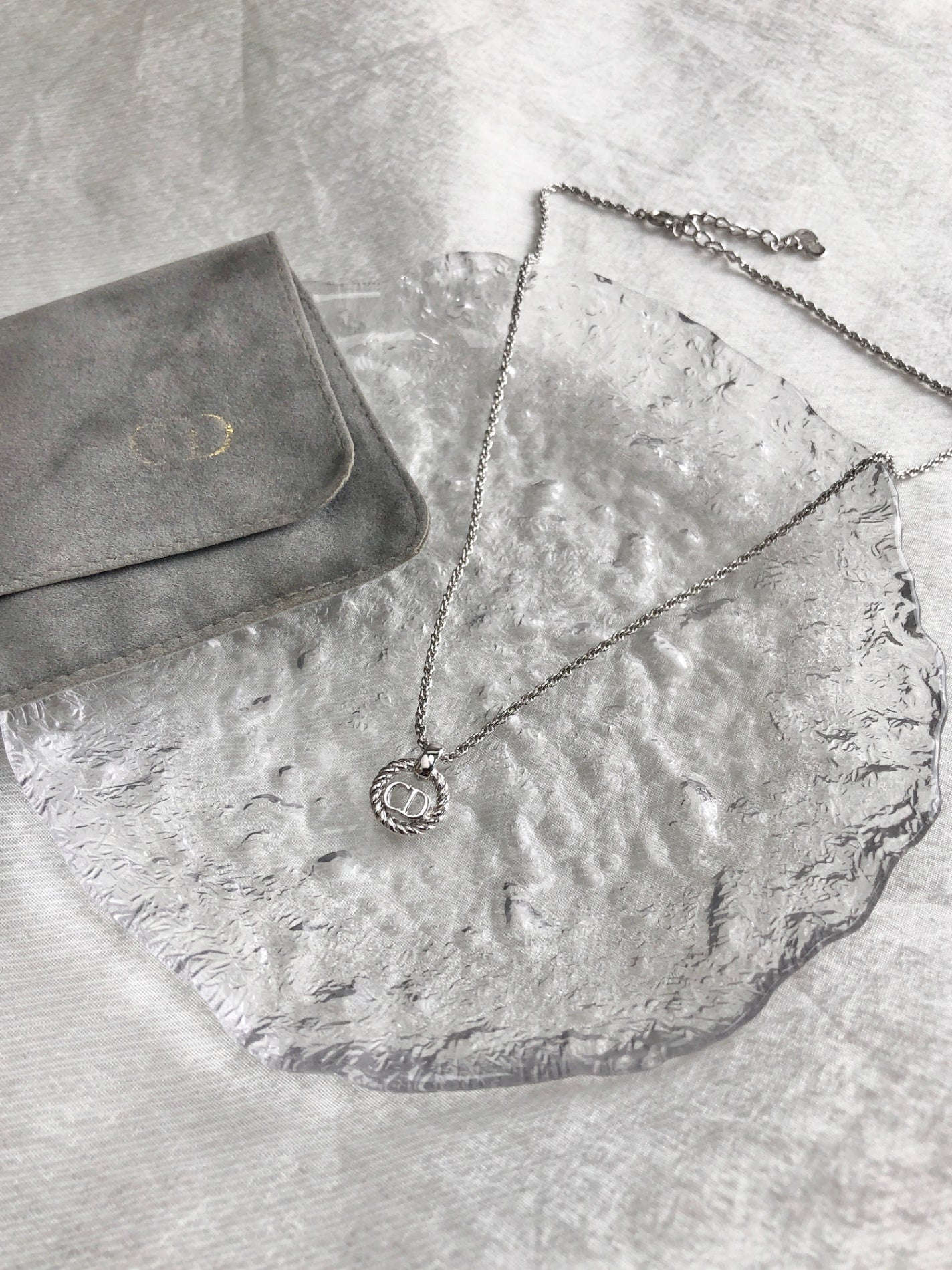 Christian Dior CD Logo Necklace Silver Vintage pfrat8