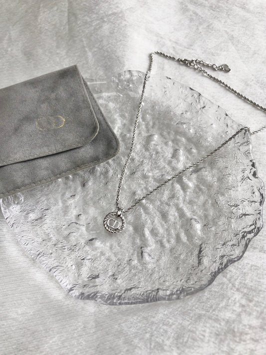 Christian Dior CD Logo Necklace Silver Vintage pfrat8