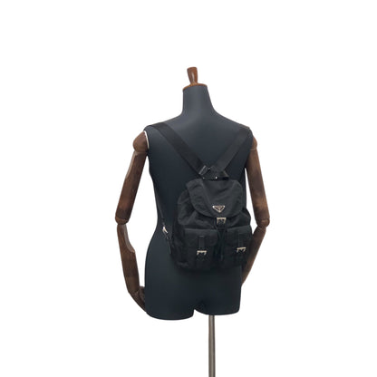 PRADA Triangle Logo Double Pocket Backpack Black Vintage ipfw4s