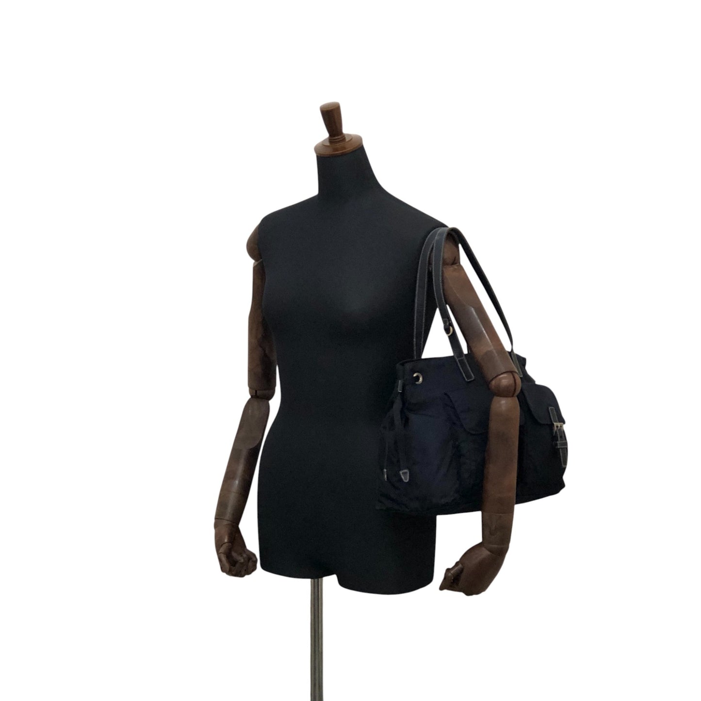 PRADA Tessuto Triangle Logo Double Pocket Totebag Navy Vintage 8ka5ea