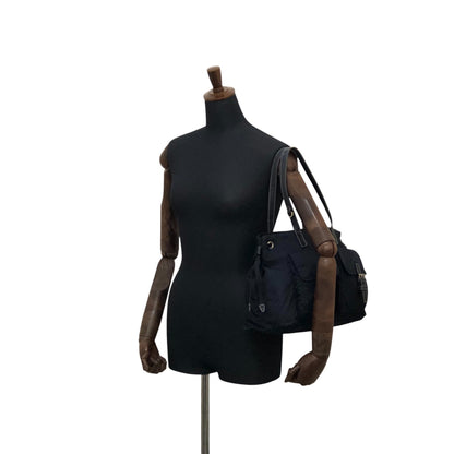PRADA Tessuto Triangle Logo Double Pocket Totebag Navy Vintage 8ka5ea