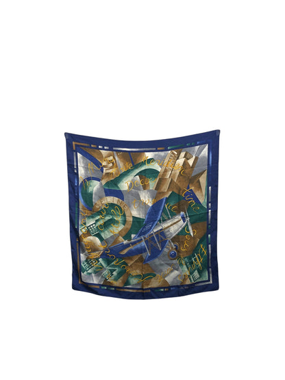 CELINE SILK Scarf Blue×Green Vintage ejmgse