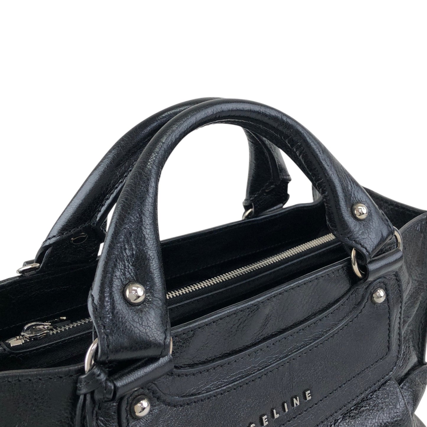 CELINE Horse Carriage Handbag Black Vintage 6m8meh