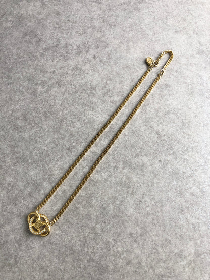 CELINE Blason Rhinestone Necklace Gold Vintage jghz4v