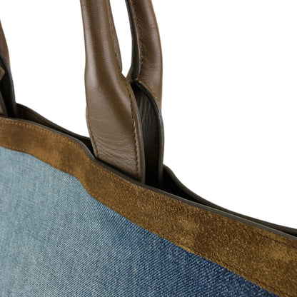 Yves Saint Laurent YSL Logo Totebag Indigo×Brown Vintage tgpnxk