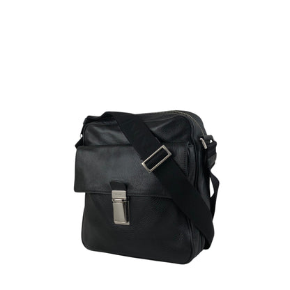 PRADA Triangle Logo Front Buckle Front Pocket Shoulder bag Black Vintage fg3jes