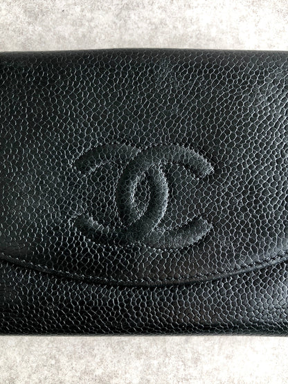 CHANEL Coco Mark 折疊皮夾 黑色復古 a7ppdi