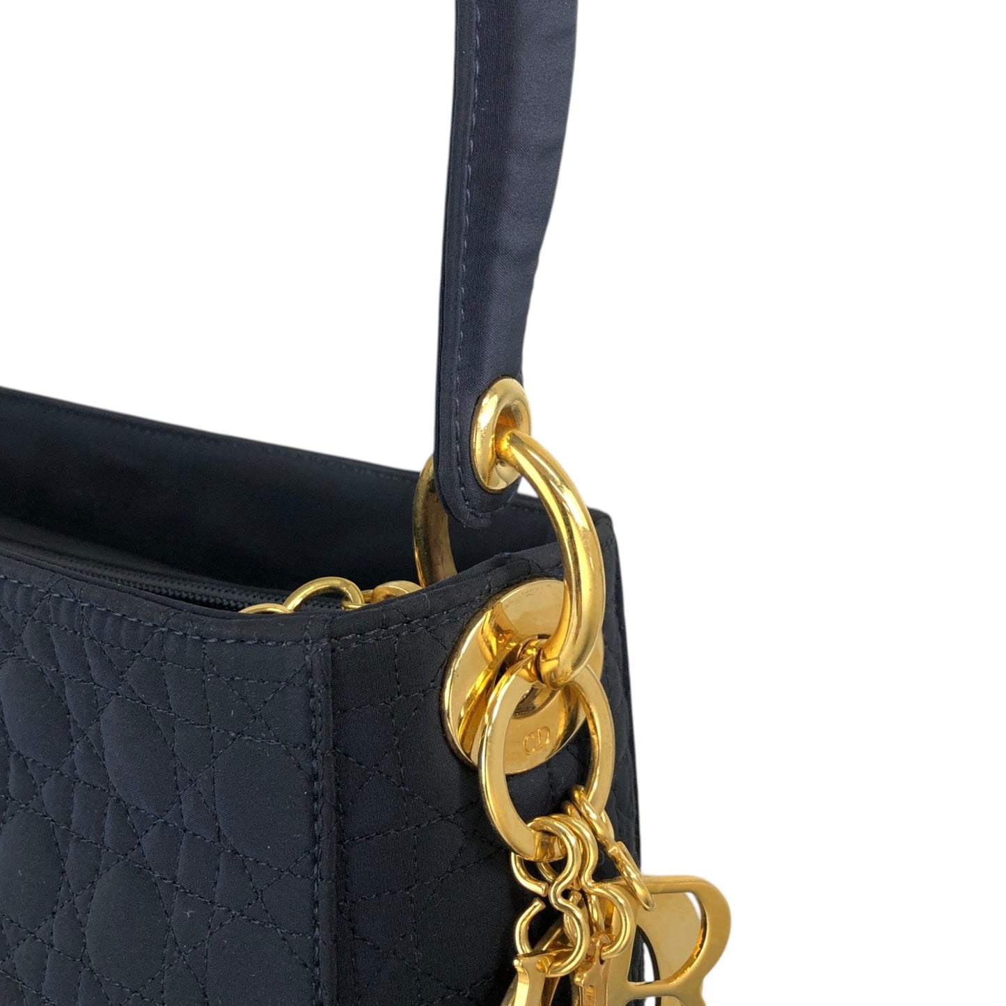 Christian Dior Cannage Logo Charm Shoulder bag Hobobag Black Vintage gd5hwv