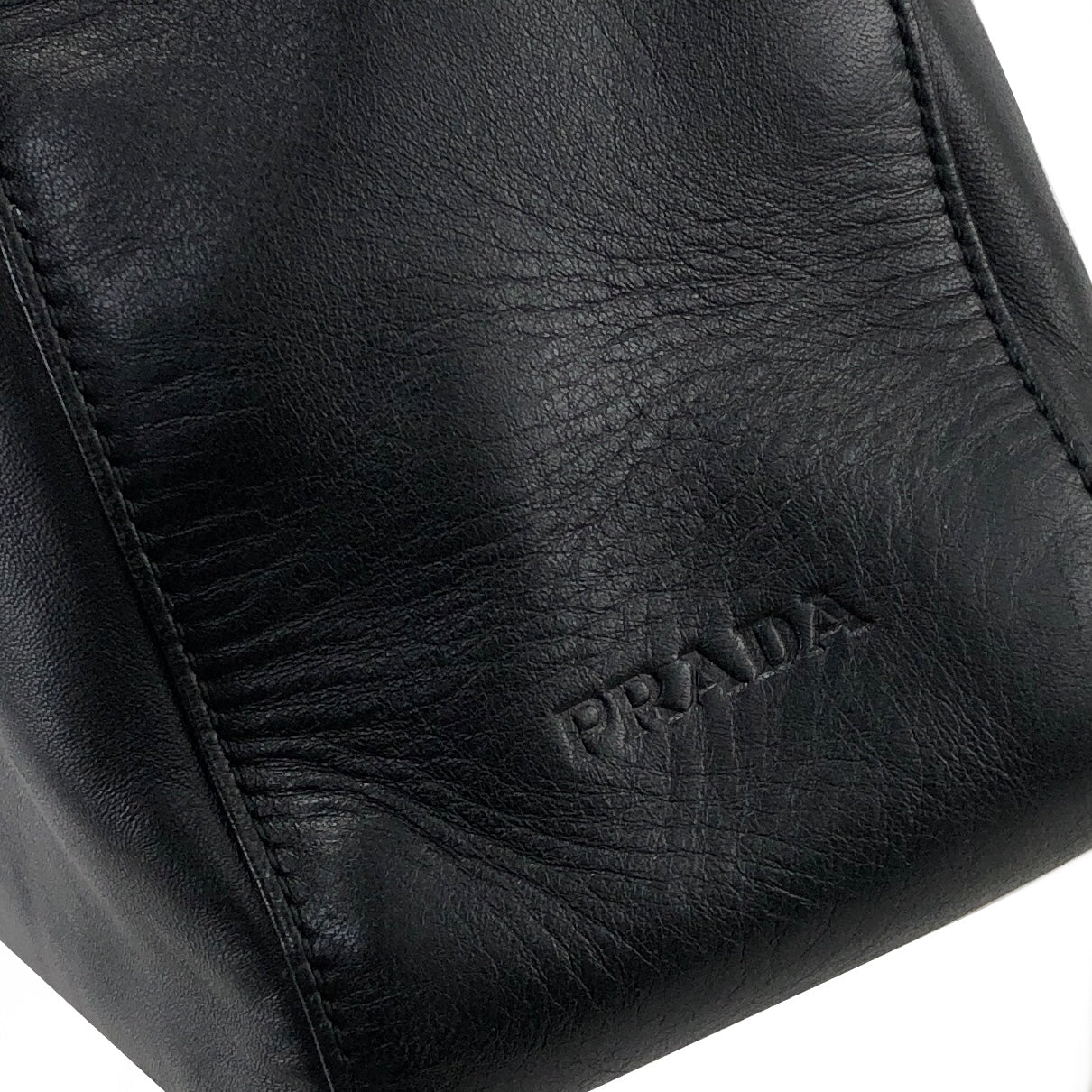 PRADA Logo Motif Embossed Leather Shoulder bag Hobobag Black Vintage b8kas6