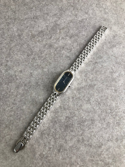 Yves Saint Laurent YSL Logo Quartz Watch Silver×Blue 5421-H08118 Vintage wiaeny