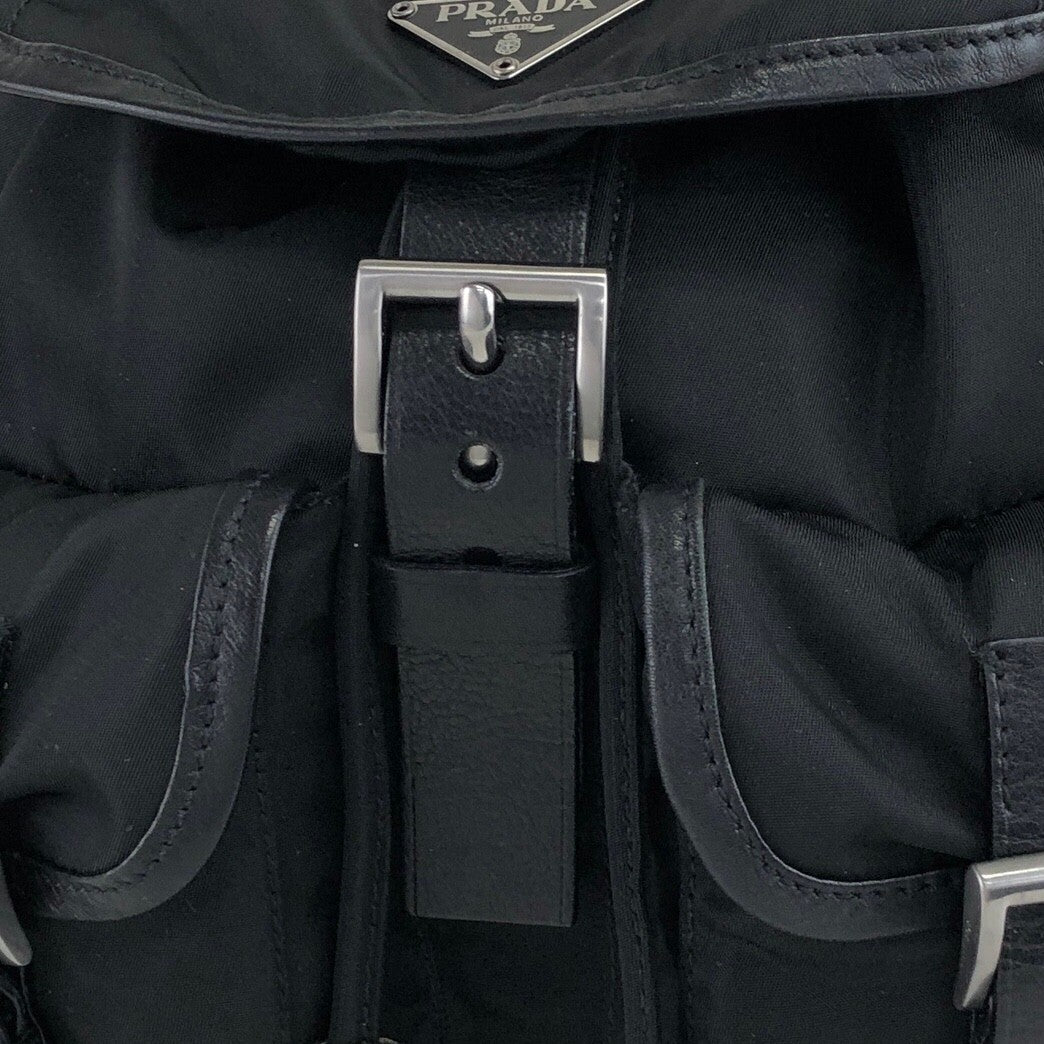 PRADA Triangle Logo Double Pocket Backpack Black Vintage rd6n42