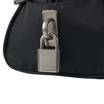 PRADA Tessuto Triangle Logo Padlock Small Boston bag Handbag Black Vintage a3zkst