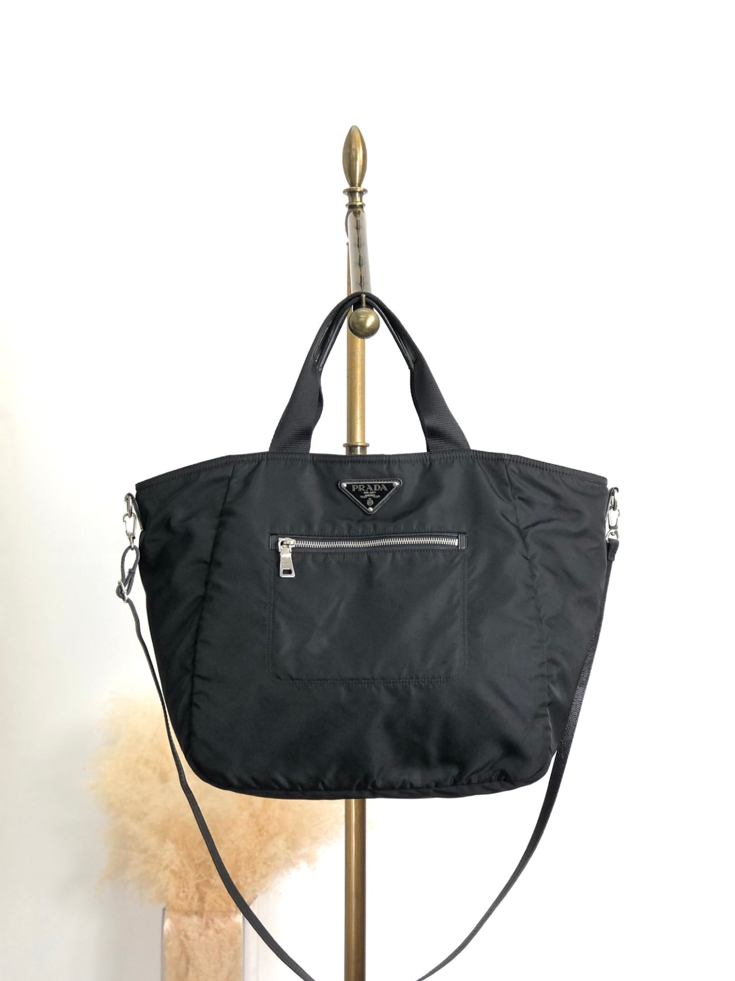 PRADA Triangle Logo Two-way Handbag Shoulder bag Black Vintage 5t57j2