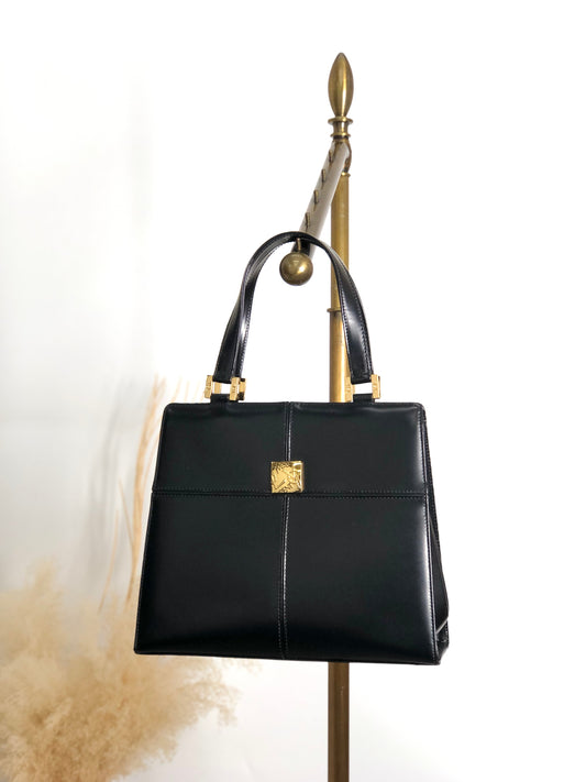 Yves Saint Laurent Logo Top Handle Handbag Black Vintage 8d84s4