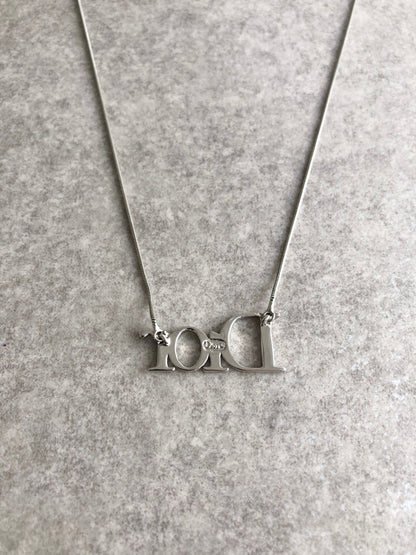 Christian Dior Logo Motif Necklace Silver Vintage dngcy3