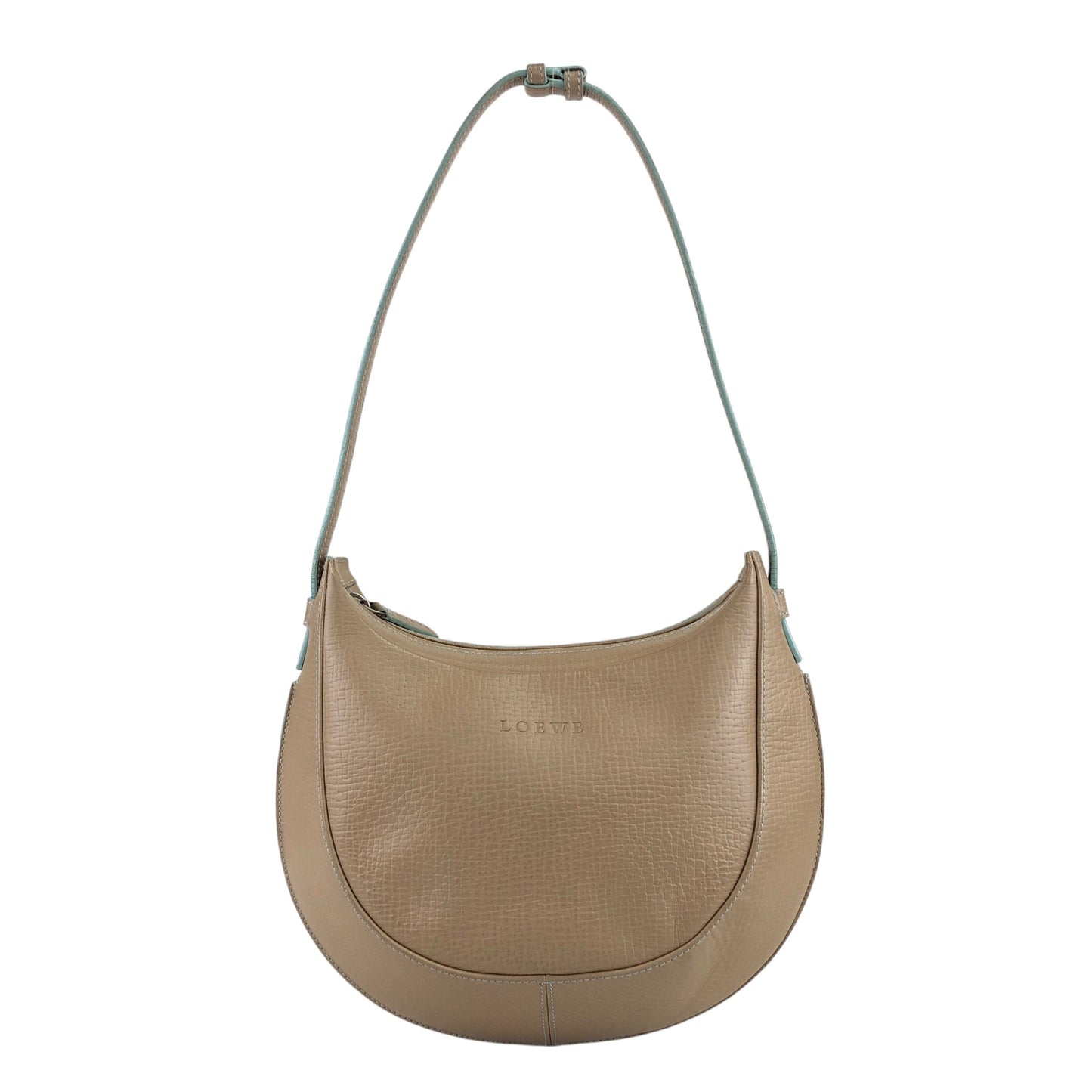 LOEWE Logo Embossed Round  Shoulder bag Hobobag Beige Vintage udejma