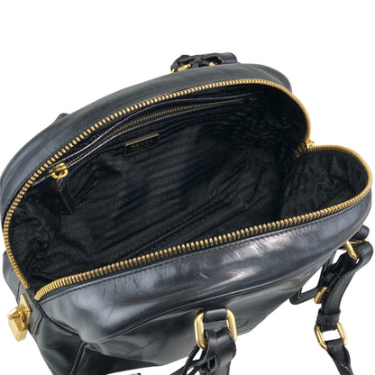 PRADA Logo Embossed Handbag Boston bag Black Vintage nvtnhw