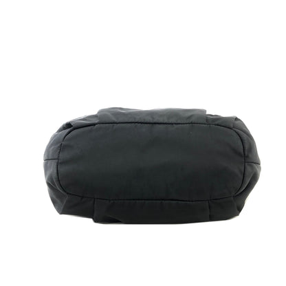 PRADA Logo Nylon Leather Shirring Handbag Black Vintage xwztuy