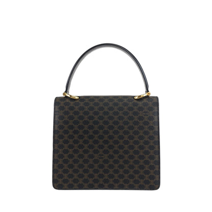 CELINE Macadam Horseshoe Double Flap Handbag Black Vintage eir5v4