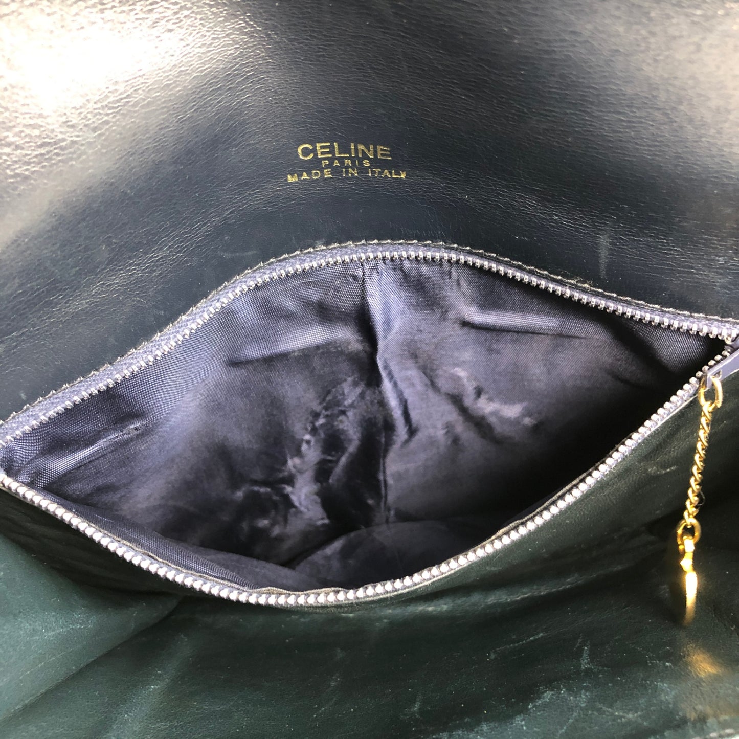 CELINE Triomphe Horse Carriage Shoulder bag Navy Vintage tu7cyw