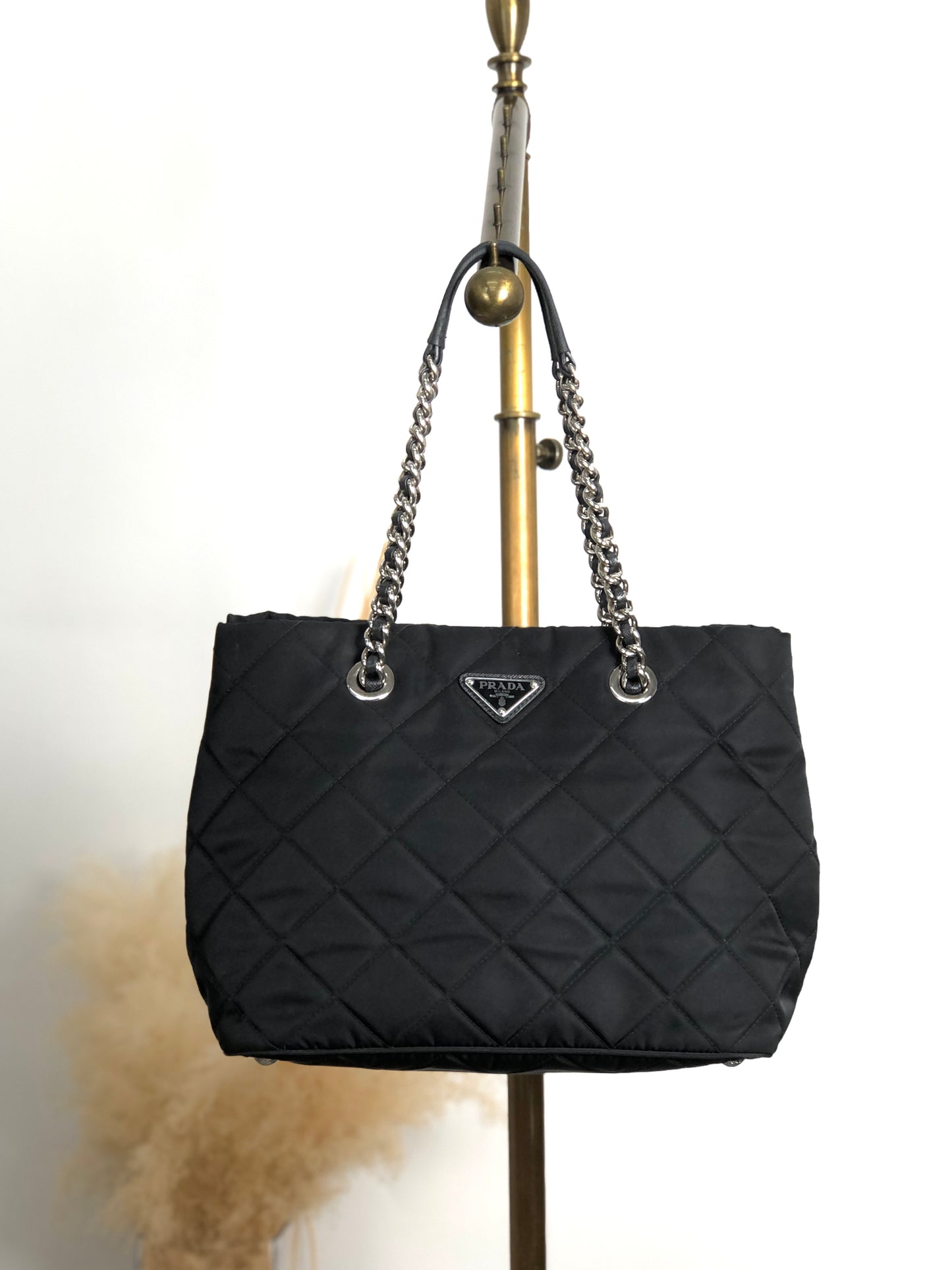 PRADA Triangle Logo Handbag Chain Shoulder bag Black 1BG740 Vintage vfbw8x