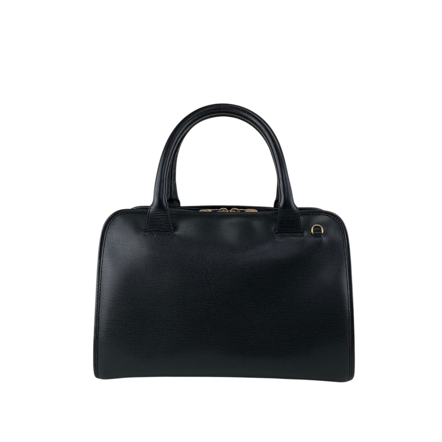 CELINE Circle Logo Handbag Boston bag Black Vintage sb46fs