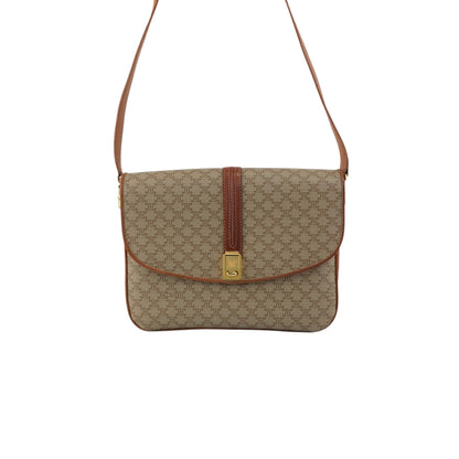 CELINE Macadam Front Buckle Shoulder bag Beige Vintage ezjmir